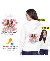  Bridesmaid and Bride Illustration With Hearts Personalised Custom Name & Wedding Year Friendship Goals Printed Adult Unisex Pullover Hoodie 